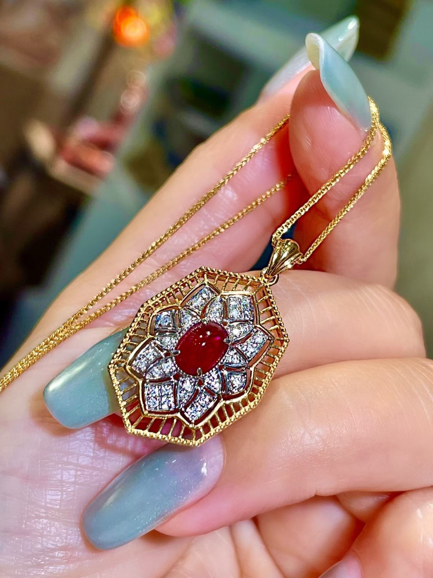 14k Gold 1.25 Ctw Natural Ruby & Diamond Pendant( Without Chain ) - 2