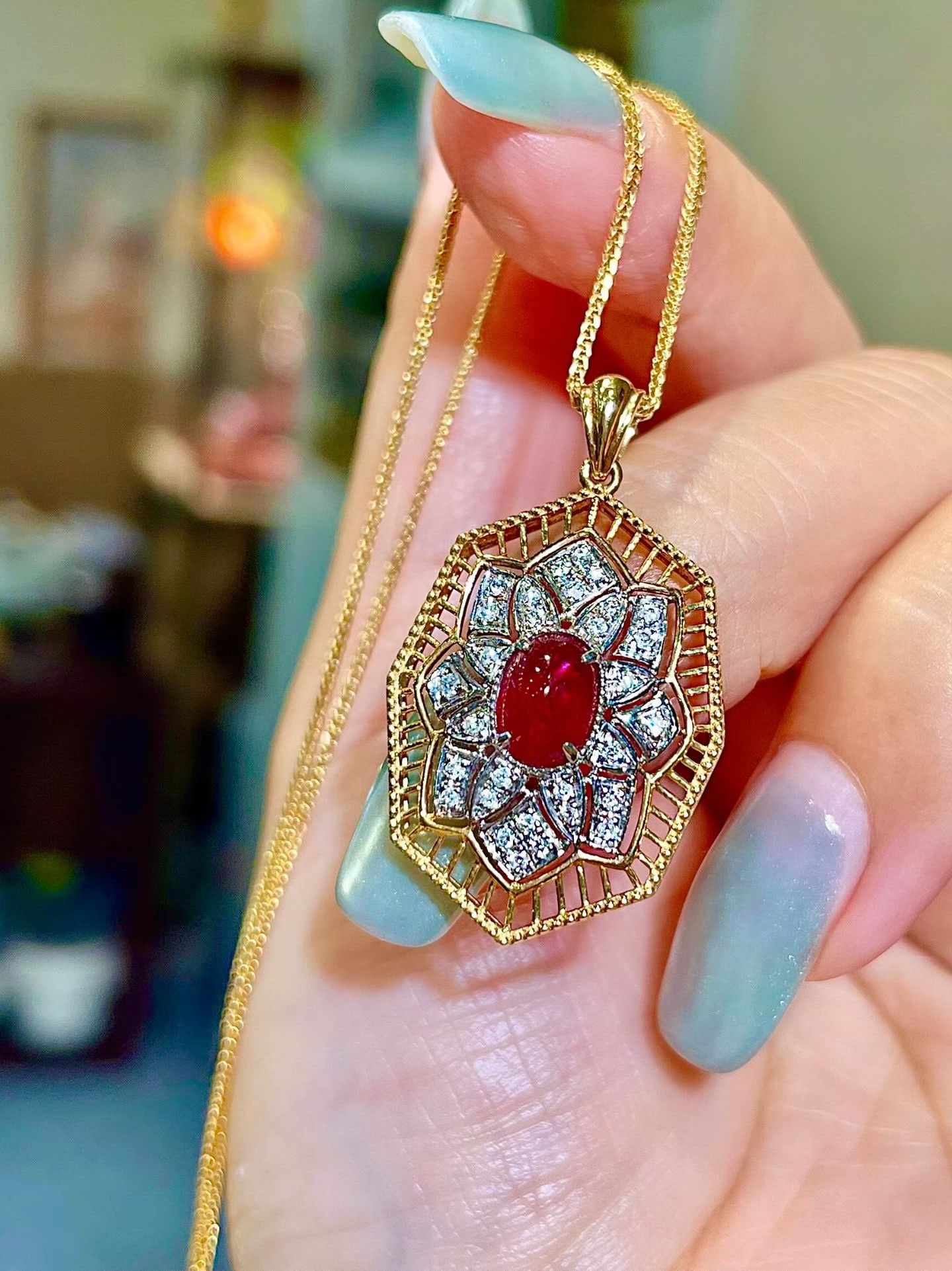 14k Gold 1.25 Ctw Natural Ruby & Diamond Pendant( Without Chain ) - 3