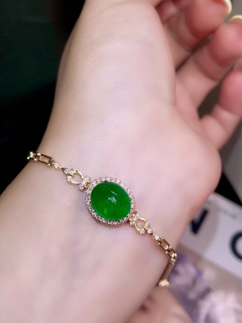 14k Gold 3.6 Ct Natural Emerald & Diamond Bracelet - 2