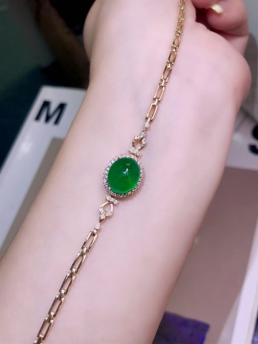 14k Gold 3.6 Ct Natural Emerald & Diamond Bracelet - 3