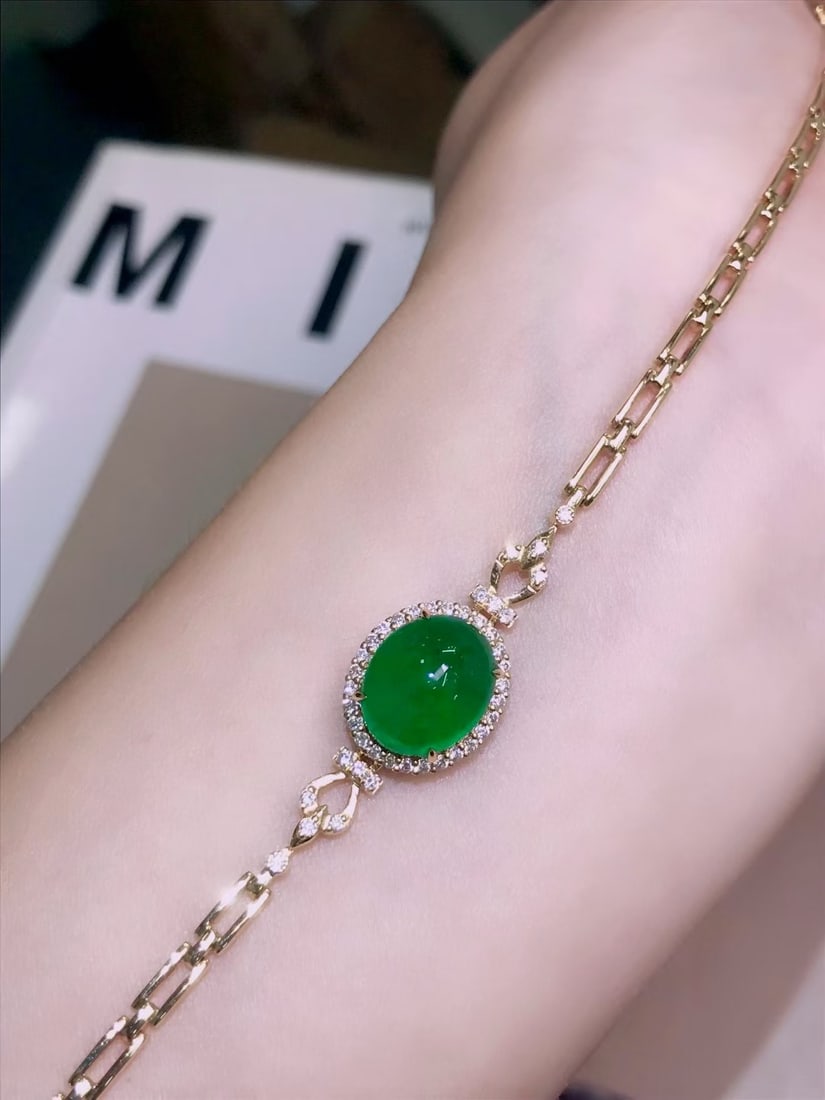 14k Gold 3.6 Ct Natural Emerald & Diamond Bracelet - 4