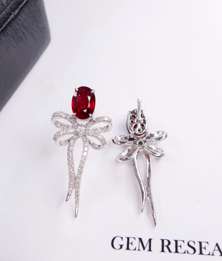 14k Gold 1.59 Ctw Natural Ruby & Diamond Earrings - 2