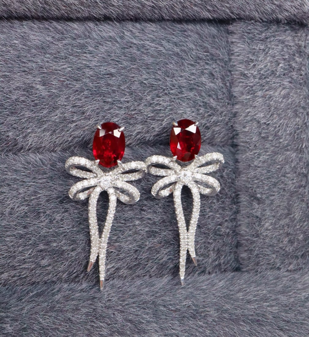 14k Gold 1.59 Ctw Natural Ruby & Diamond Earrings - 3
