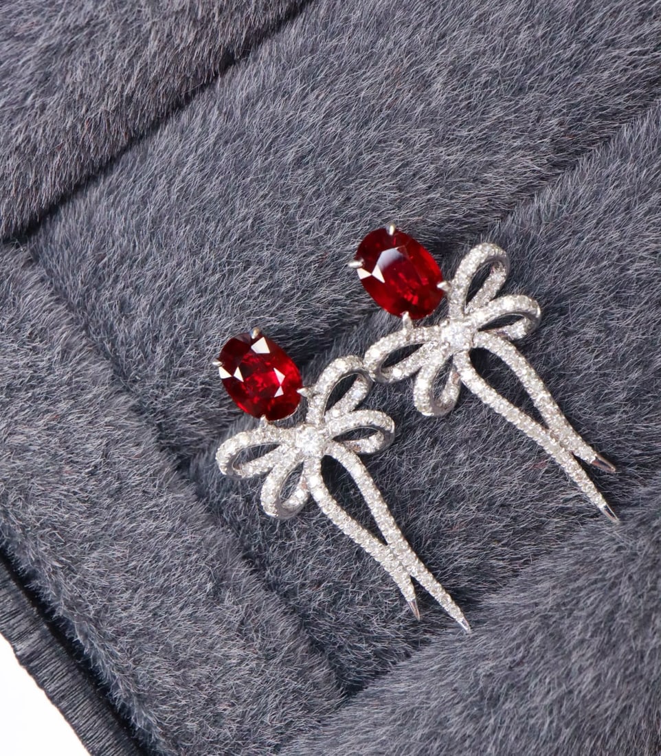 14k Gold 1.59 Ctw Natural Ruby & Diamond Earrings - 4