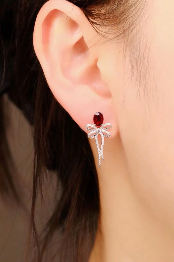 14k Gold 1.59 Ctw Natural Ruby & Diamond Earrings - 5