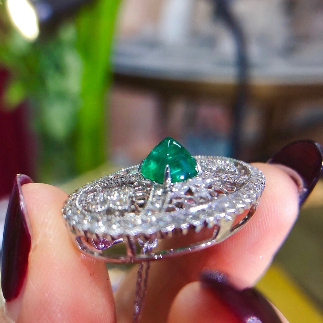 14k Gold 2.22 Ctw Natural Emerald & Diamond Brooch/pendant( Without Chain ) - 2