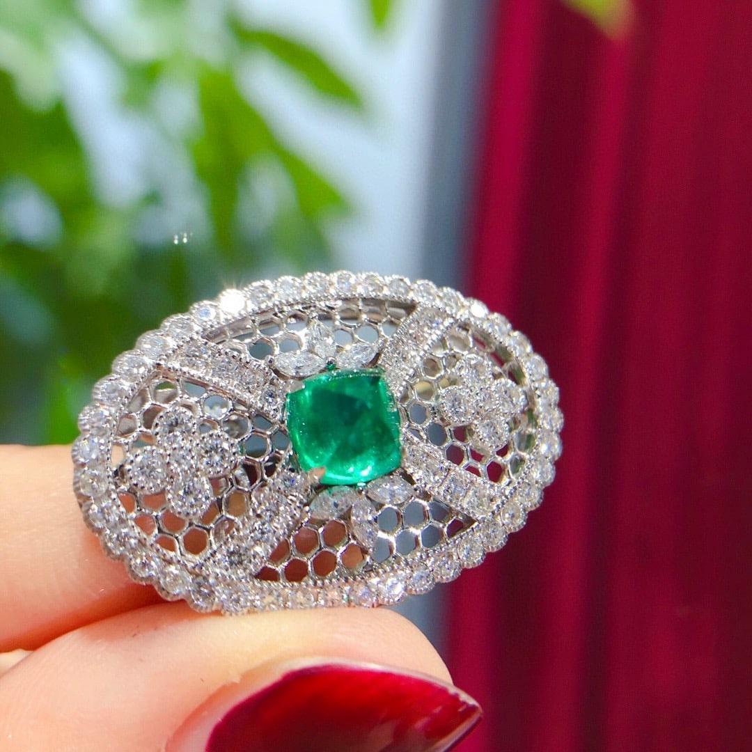 14k Gold 2.22 Ctw Natural Emerald & Diamond Brooch/pendant( Without Chain ) - 3