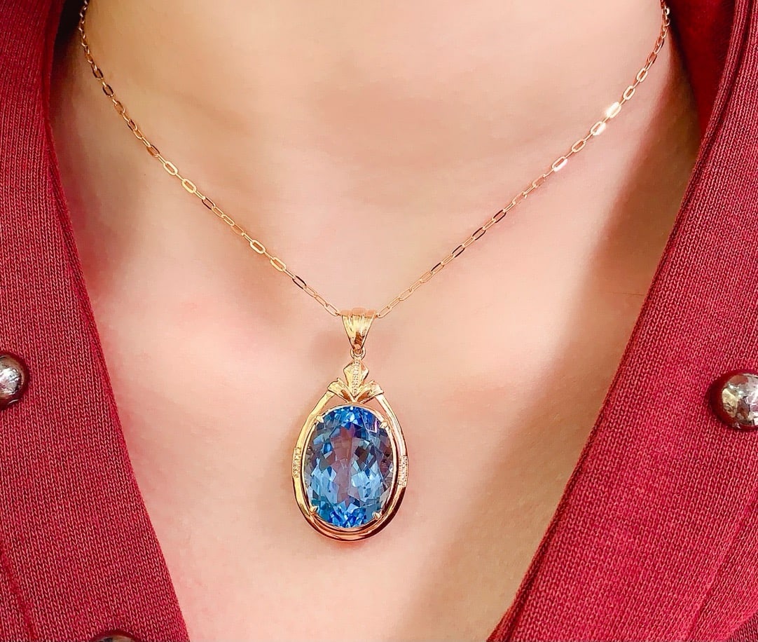 14k Gold 22.55 Ct Natural Topaz & Diamond Pendant( Without Chain ) - 6