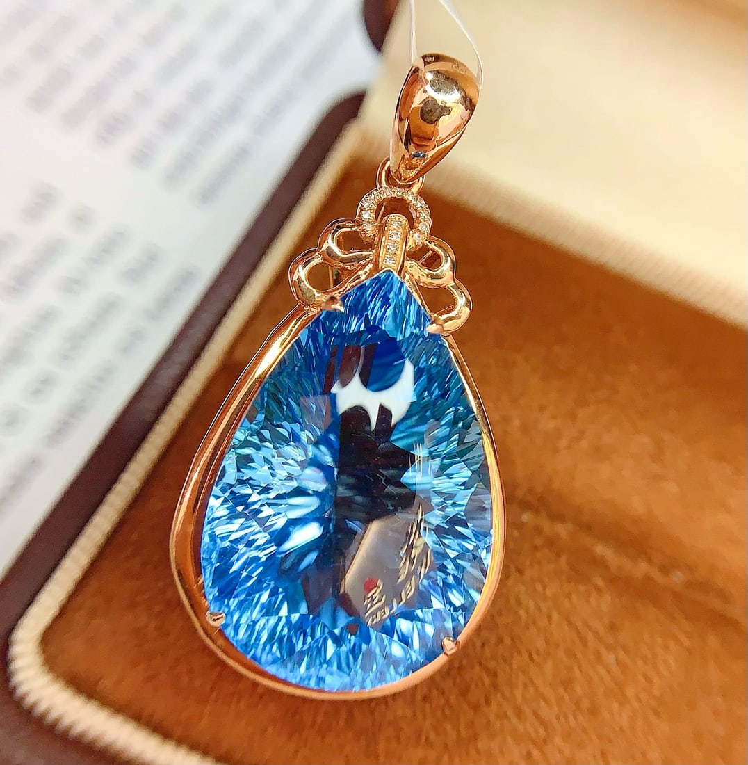 14k Gold 34 Ct Natural Topaz & Diamond Pendant( Without Chain ) - 5