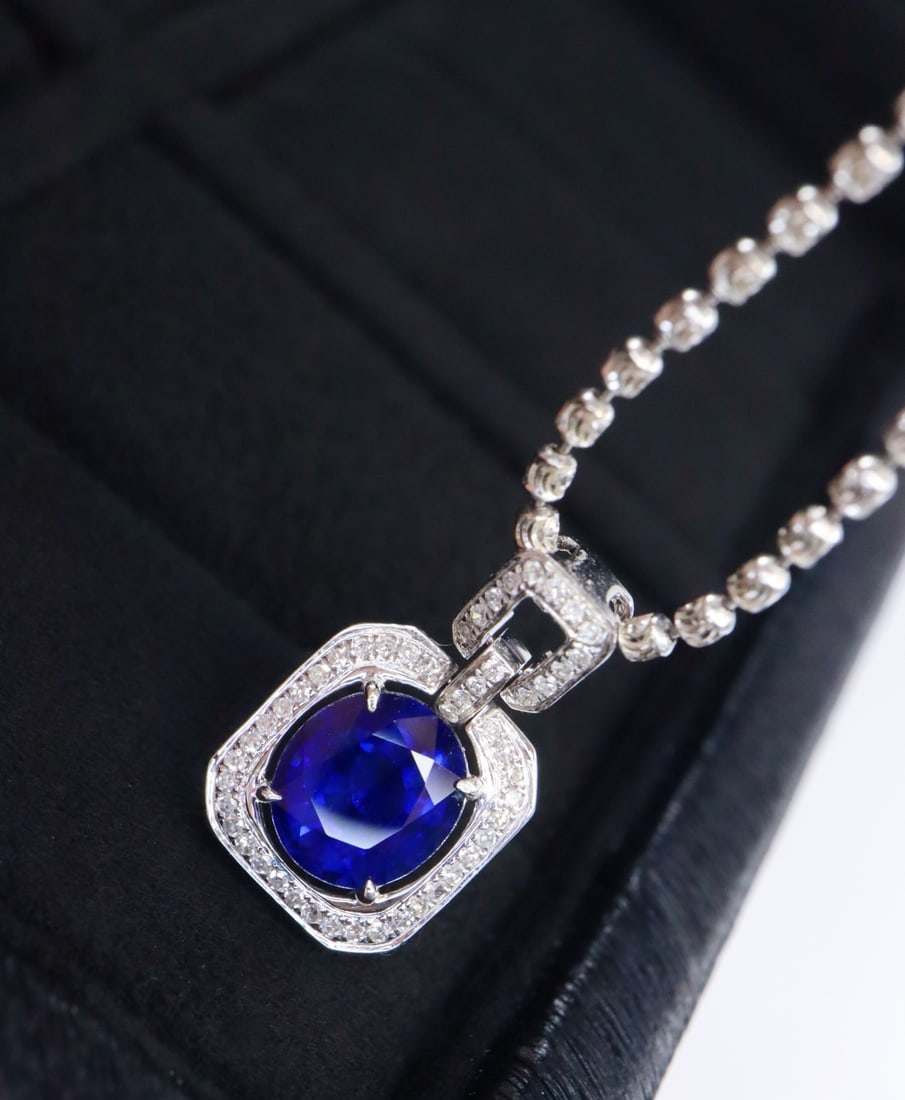 14k Gold 1.71 Ctw Natural Sapphire & Diamond Pendant( Without Chain ) - 2