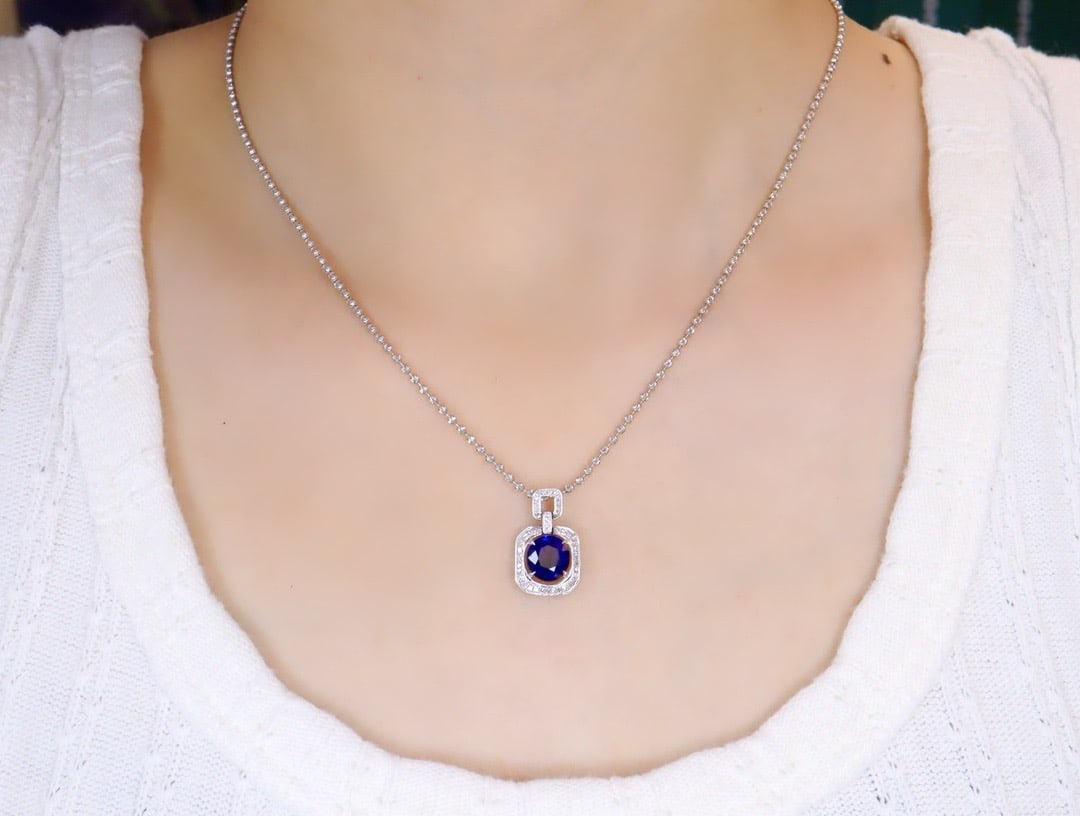 14k Gold 1.71 Ctw Natural Sapphire & Diamond Pendant( Without Chain ) - 5