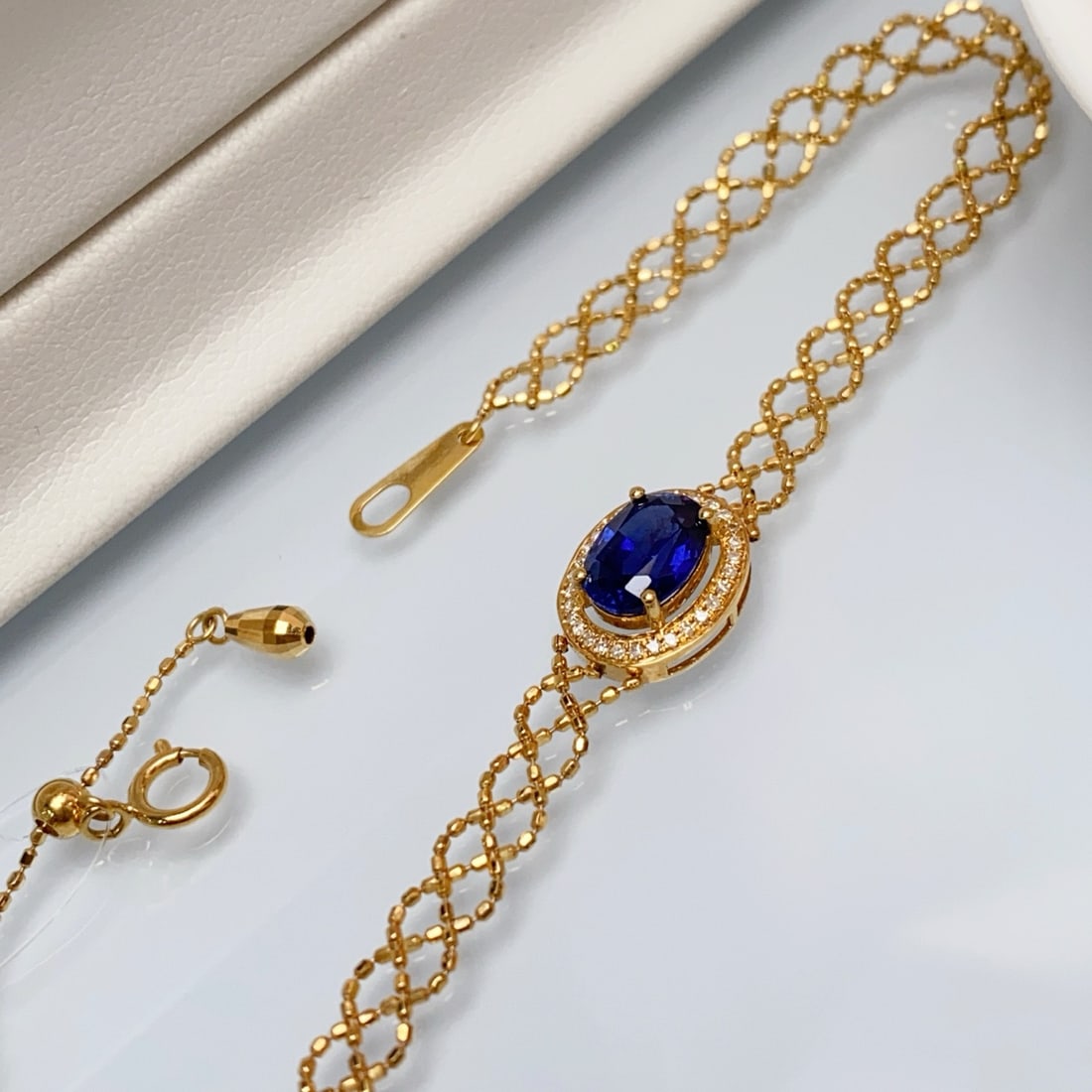 14k Gold 1.30 Ct Natural Sapphire & Diamond Bracelet - 2