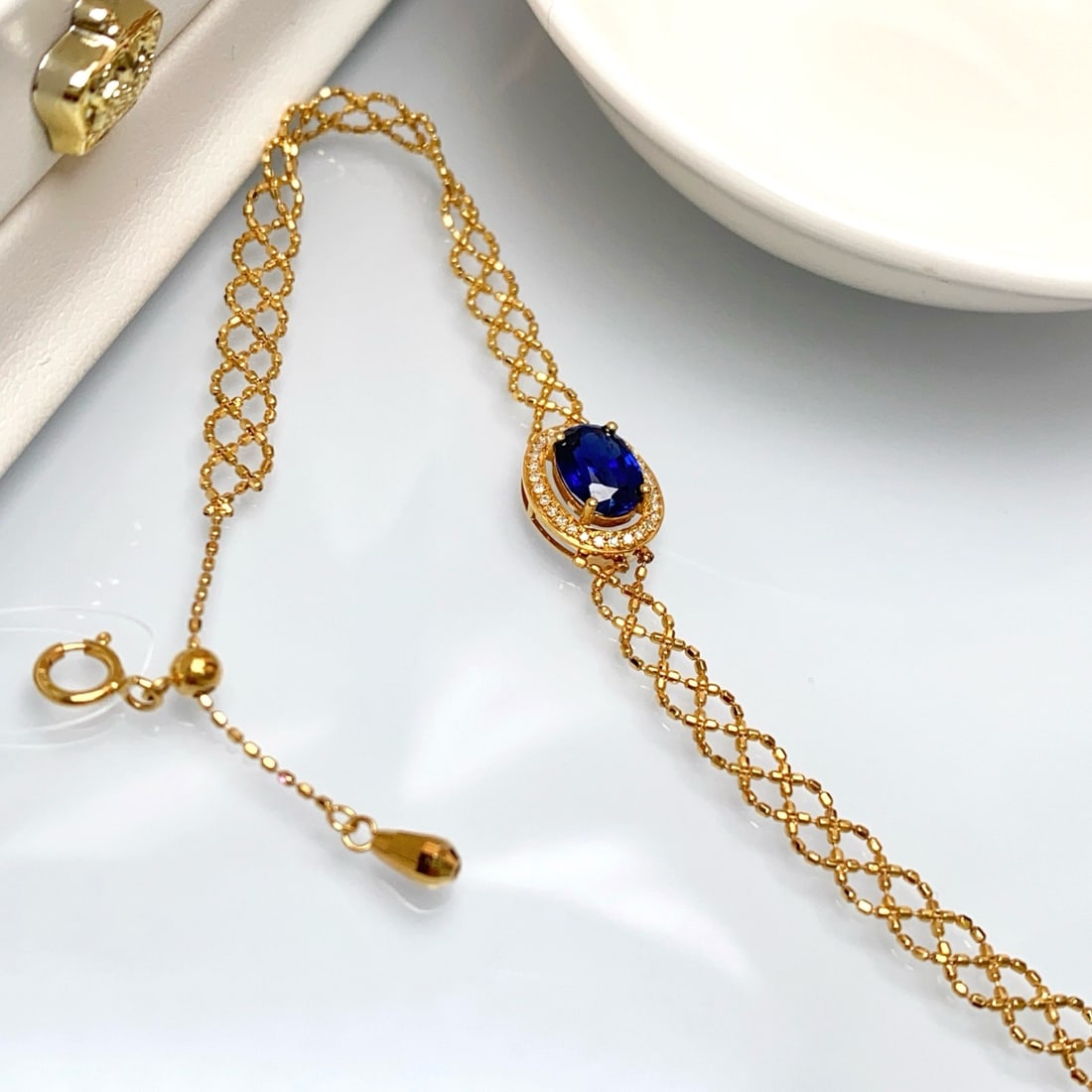 14k Gold 1.30 Ct Natural Sapphire & Diamond Bracelet - 3