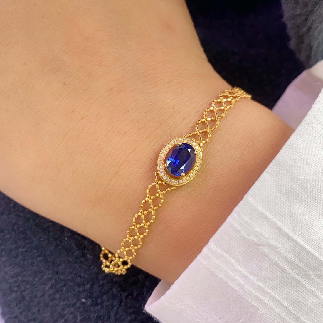 14k Gold 1.30 Ct Natural Sapphire & Diamond Bracelet - 5