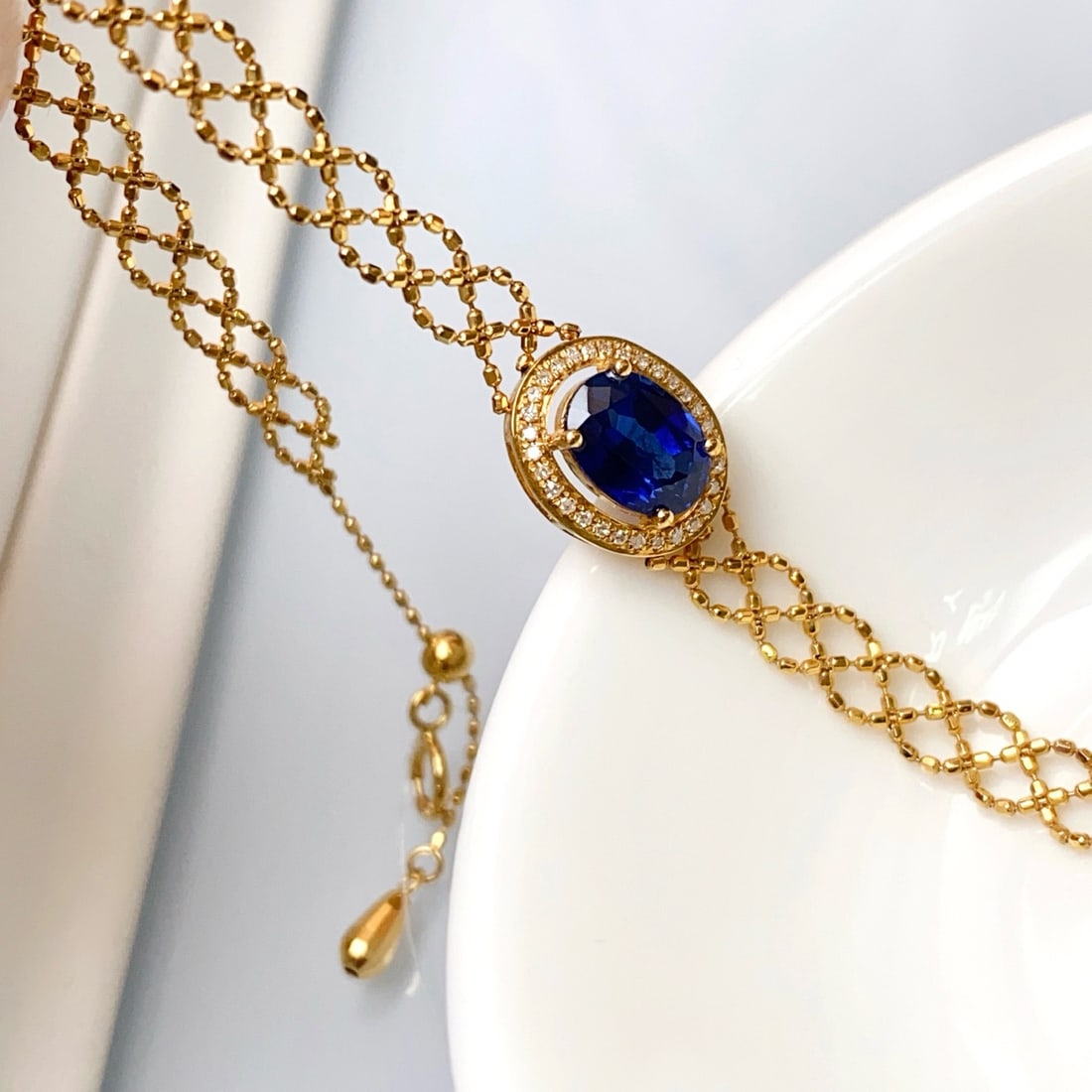 14k Gold 1.30 Ct Natural Sapphire & Diamond Bracelet - 6