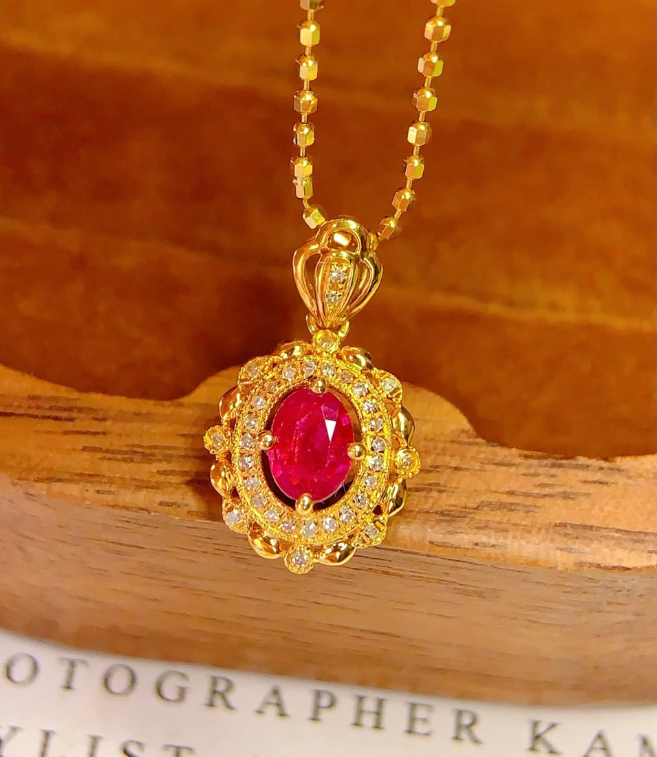14k Gold 0.45 Ct Natural Ruby & Diamond Pendant( Without Chain ) - 3