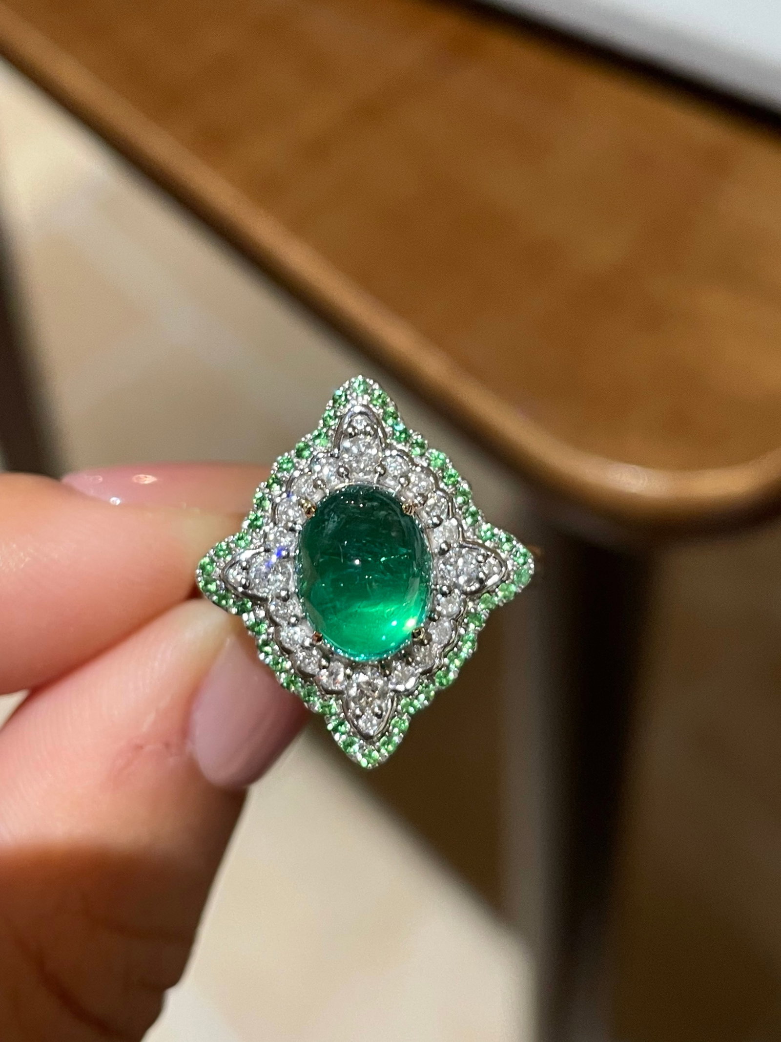 14k Gold 2.66 Ct Natural Emerald & Diamond Ring/pendant( Without Chain ): Ref:231172443 // gold content:14k gold // ring size:7. 25us // // main gemstone:emerald // shape:oval // carat weight:2. 66ct // color:green // treatment:natural // // adjacent gemstone 2 : diamond