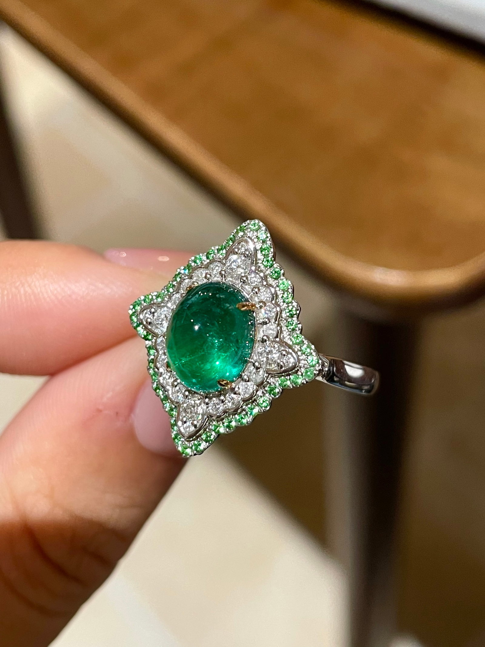 14k Gold 2.66 Ct Natural Emerald & Diamond Ring/pendant( Without Chain ) - 3
