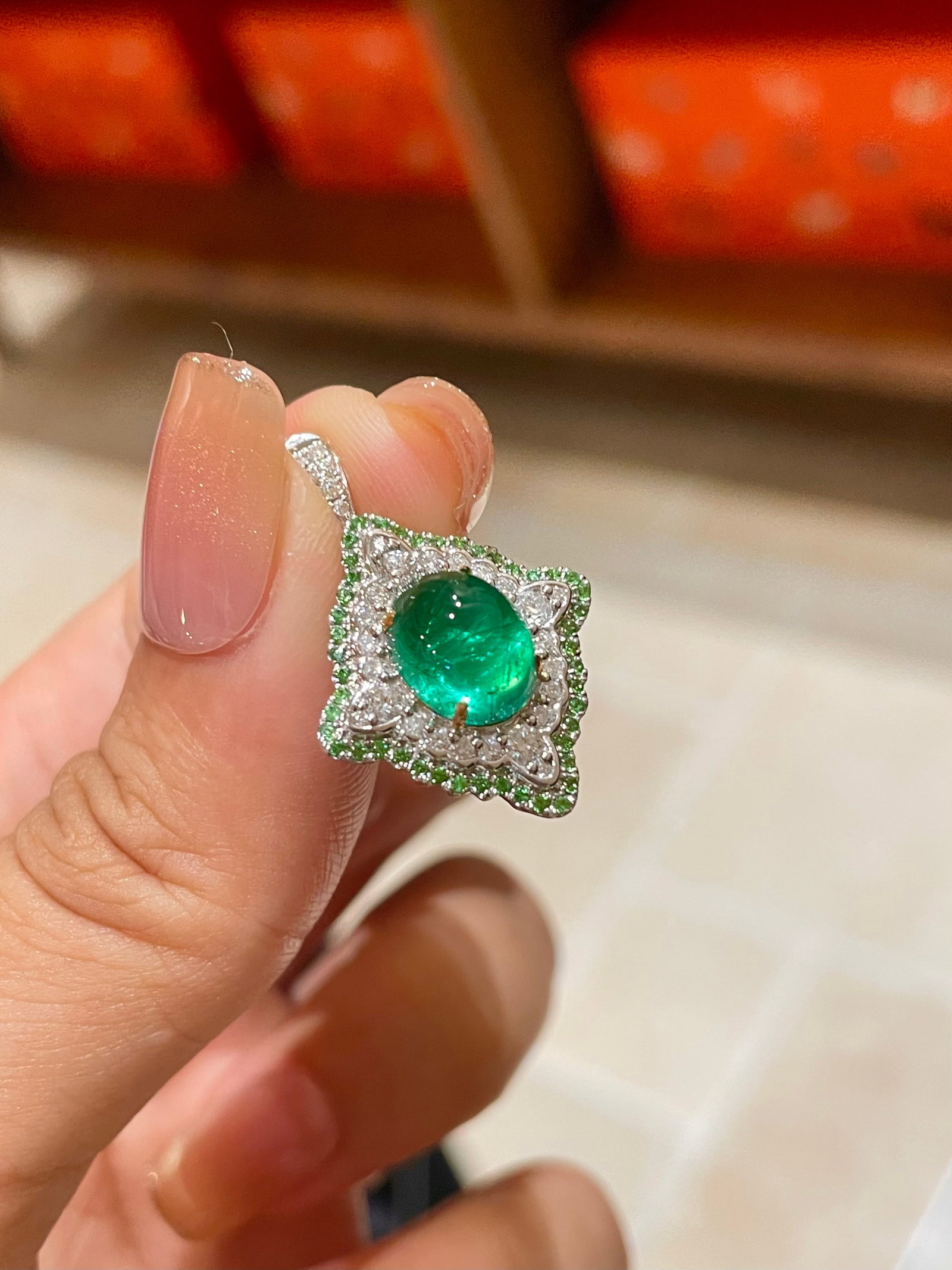 14k Gold 2.66 Ct Natural Emerald & Diamond Ring/pendant( Without Chain ) - 4
