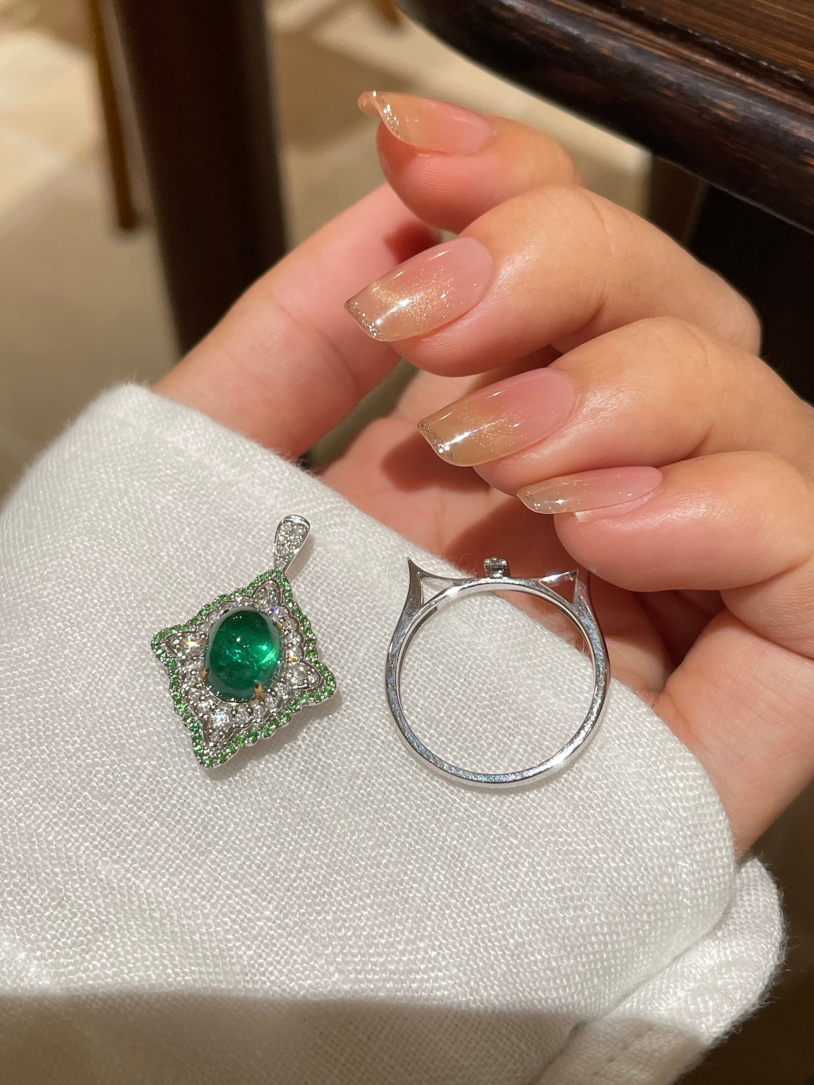 14k Gold 2.66 Ct Natural Emerald & Diamond Ring/pendant( Without Chain ) - 6