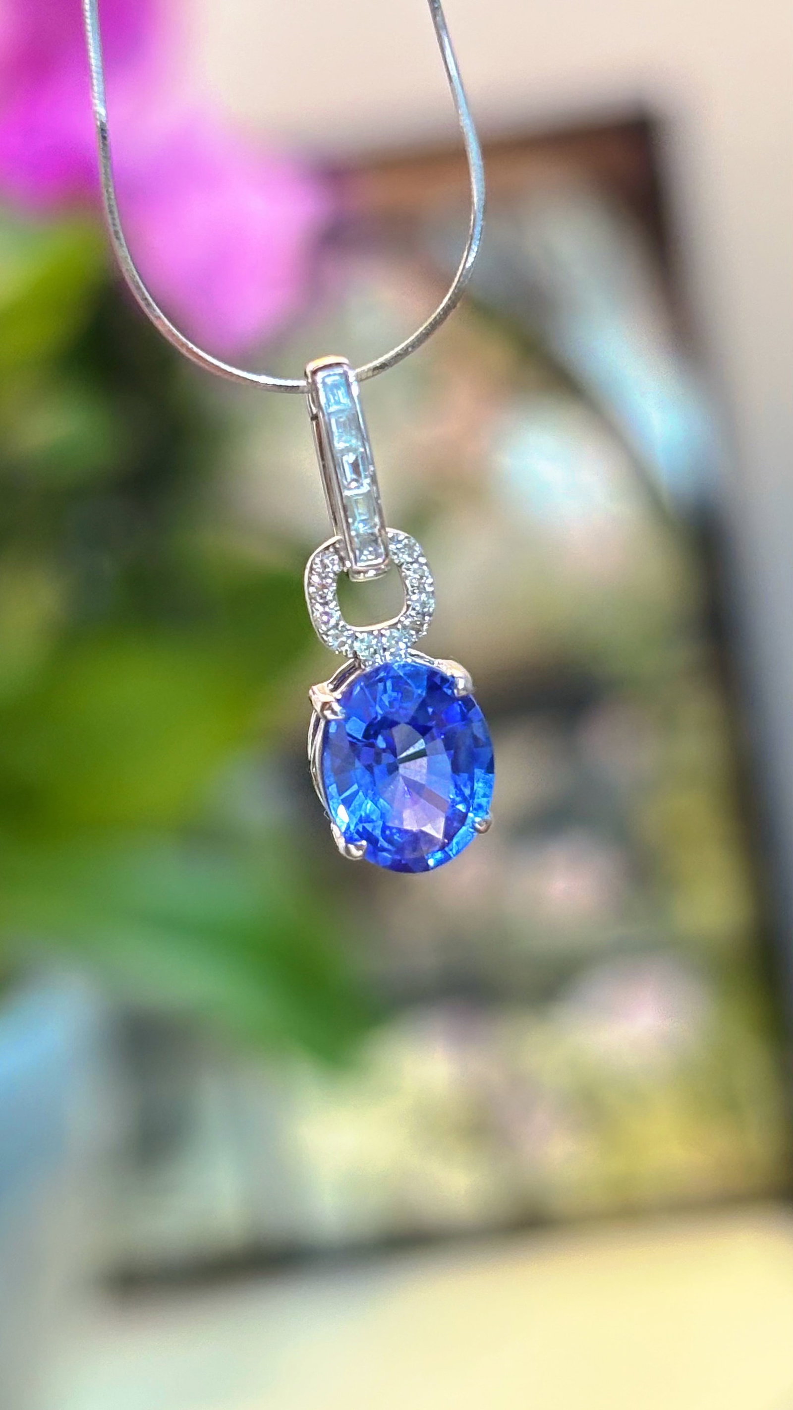 14k Gold 1.51 Ct Natural Sapphire & Diamond Pendant( Without Chain ) - 2