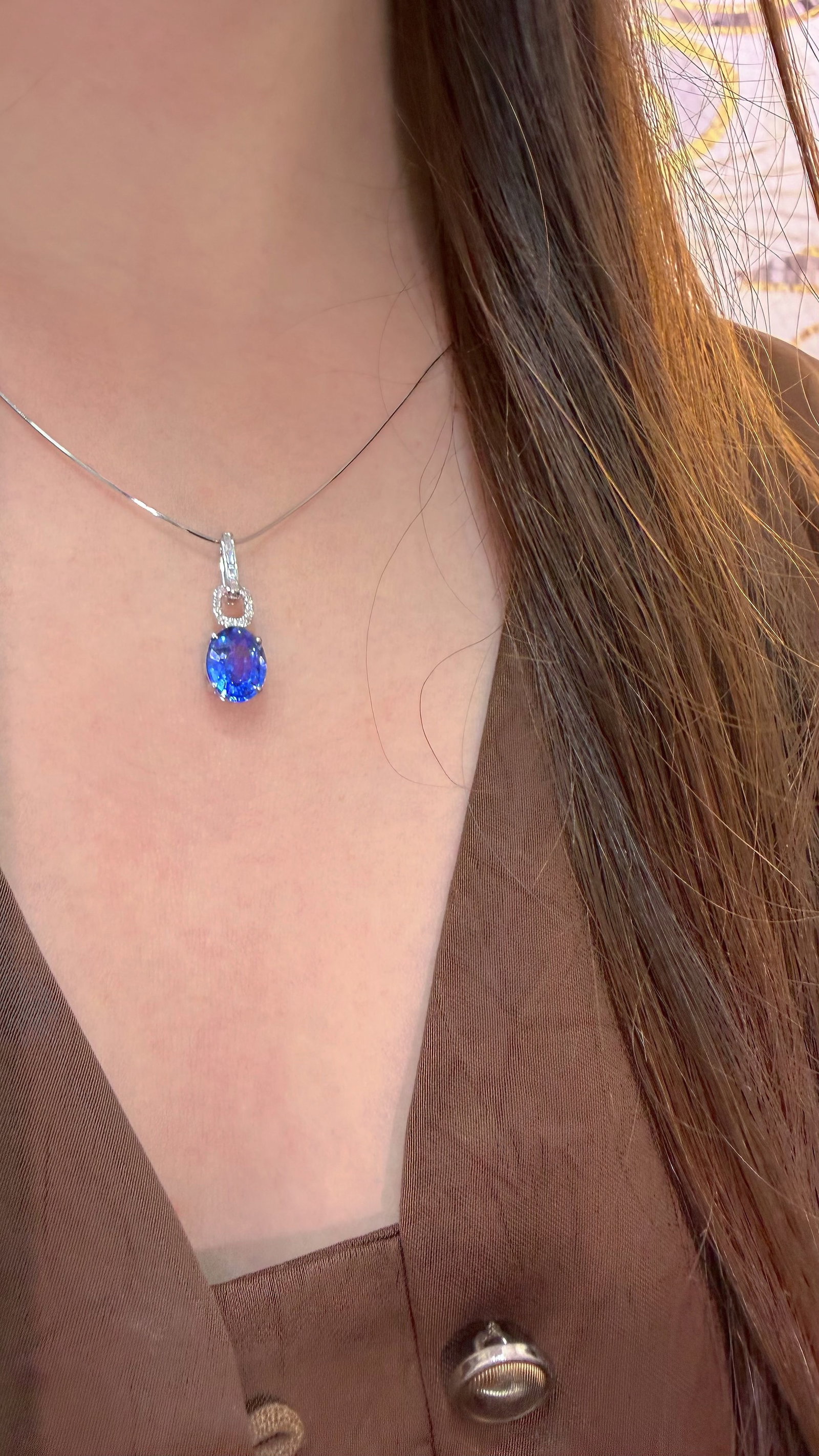 14k Gold 1.51 Ct Natural Sapphire & Diamond Pendant( Without Chain ) - 4