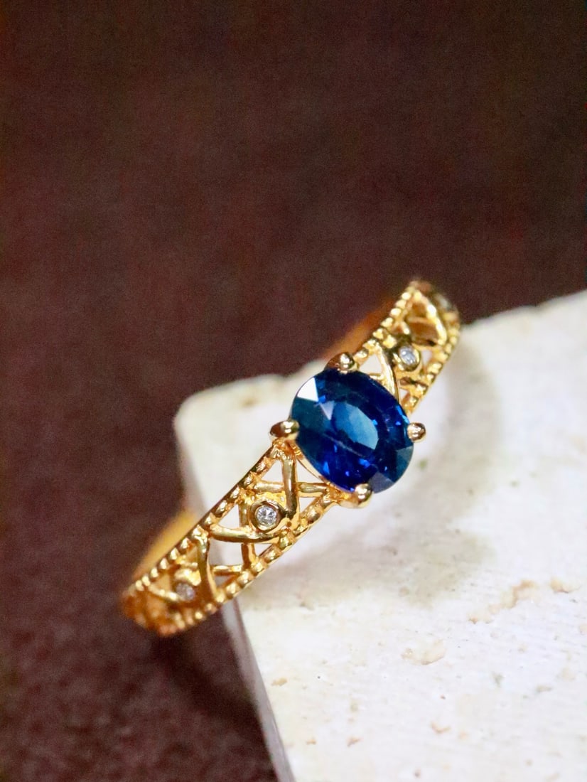 14k Gold 0.57 Ctw Natural Sapphire & Diamond Ring - 3