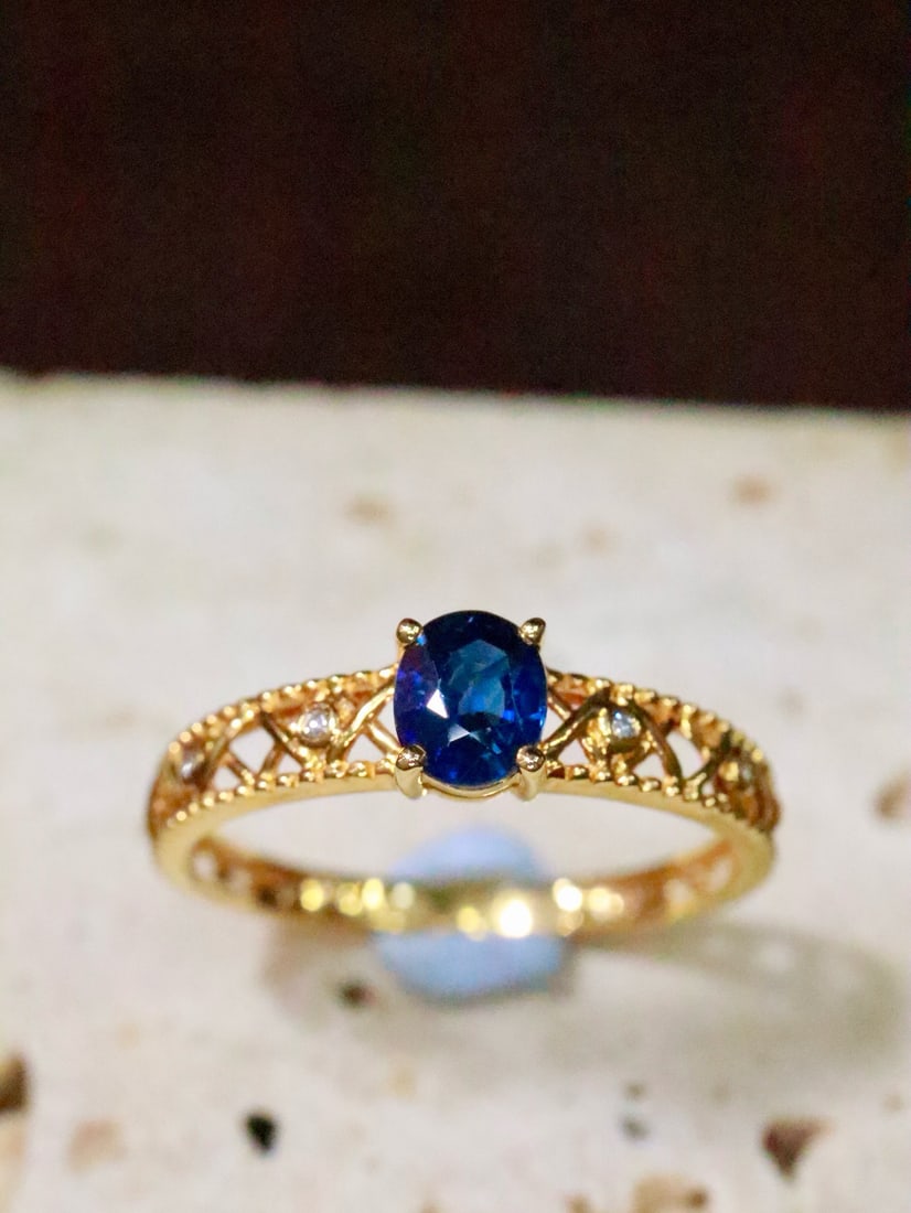 14k Gold 0.57 Ctw Natural Sapphire & Diamond Ring - 4