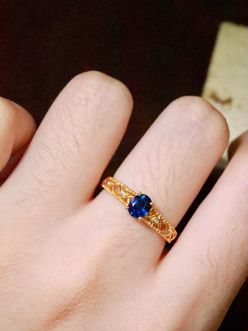 14k Gold 0.57 Ctw Natural Sapphire & Diamond Ring - 5
