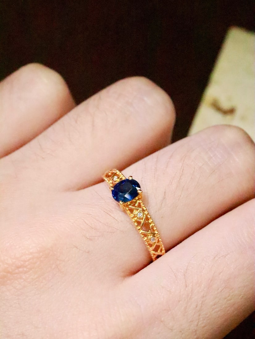 14k Gold 0.57 Ctw Natural Sapphire & Diamond Ring - 6
