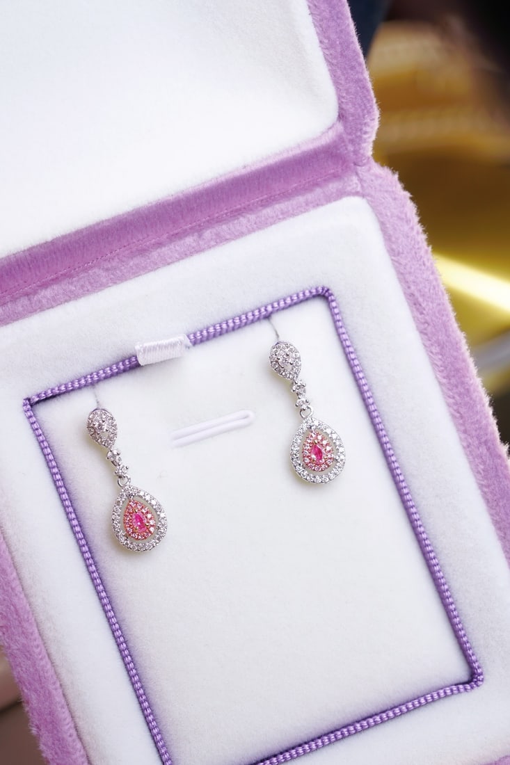 14k Gold 0.64 Ctw Natural Pink Diamond & Diamond Earrings - 2