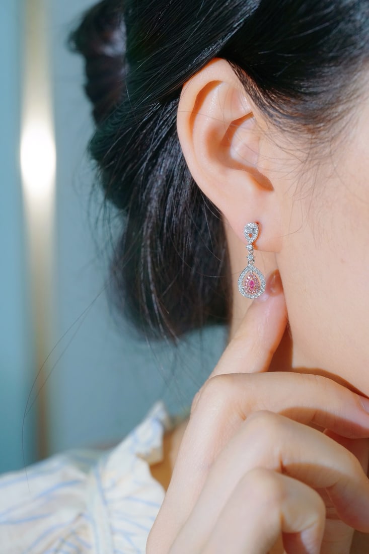 14k Gold 0.64 Ctw Natural Pink Diamond & Diamond Earrings - 3