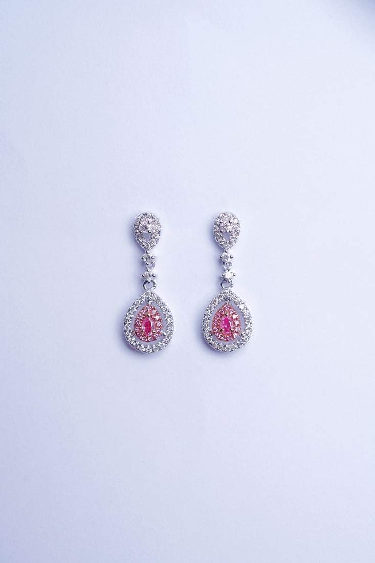 14k Gold 0.64 Ctw Natural Pink Diamond & Diamond Earrings - 5