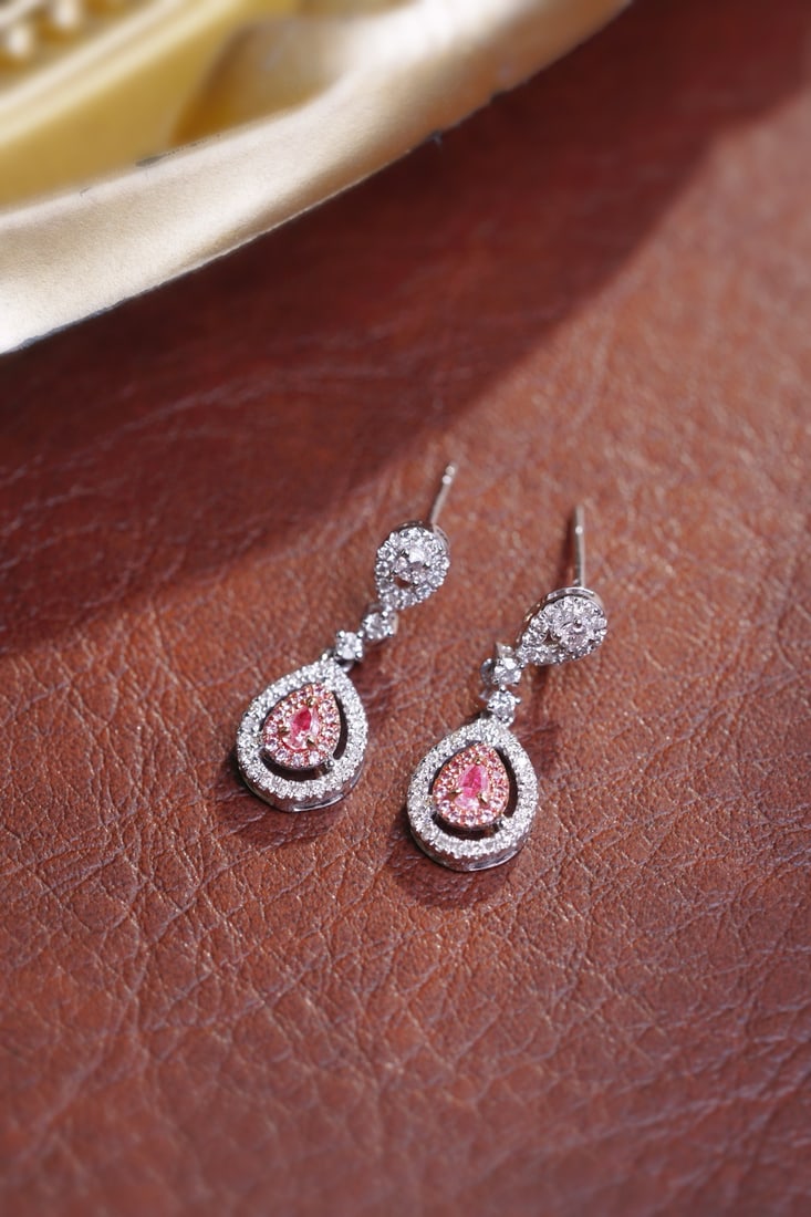 14k Gold 0.64 Ctw Natural Pink Diamond & Diamond Earrings - 6