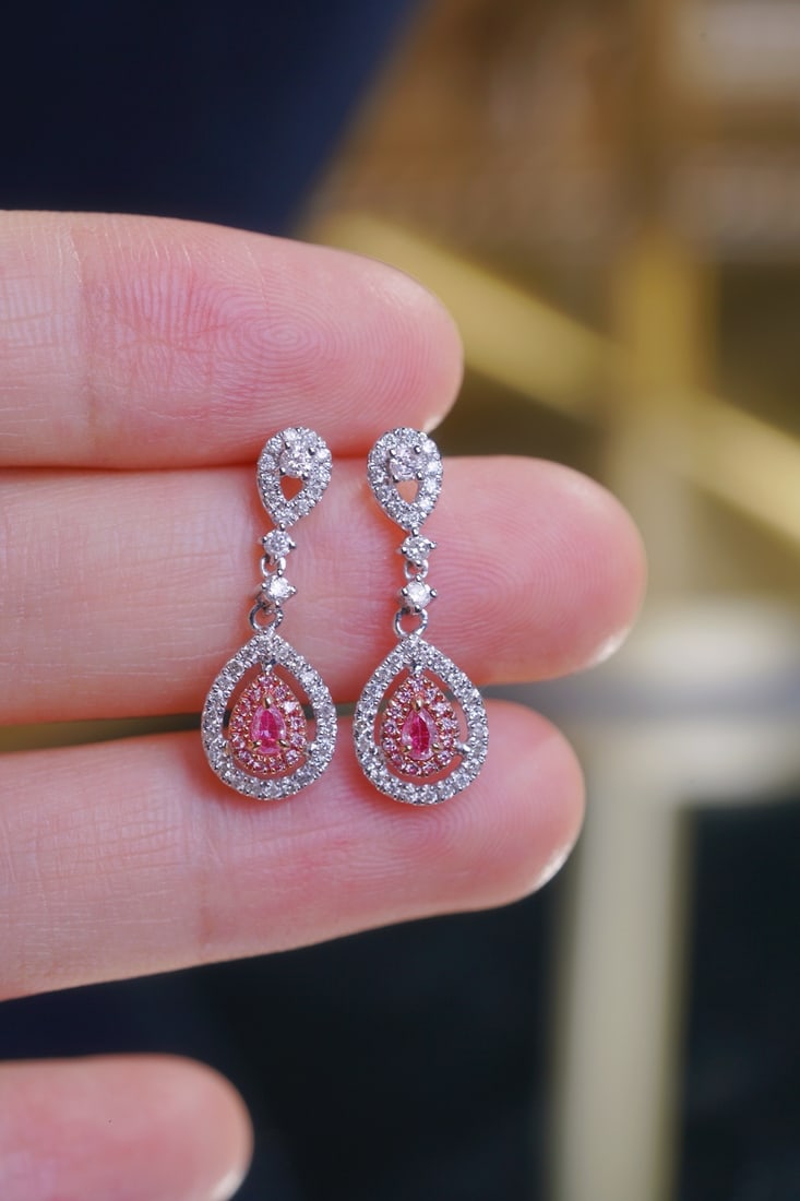 14k Gold 0.64 Ctw Natural Pink Diamond & Diamond Earrings - 7