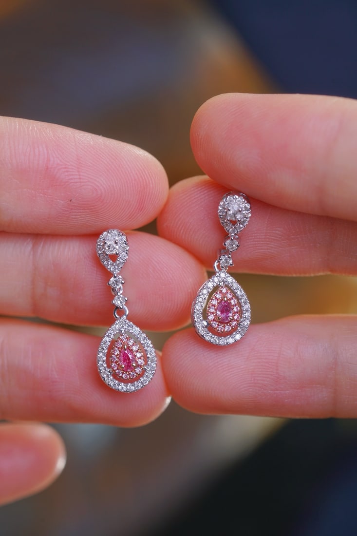 14k Gold 0.64 Ctw Natural Pink Diamond & Diamond Earrings - 8