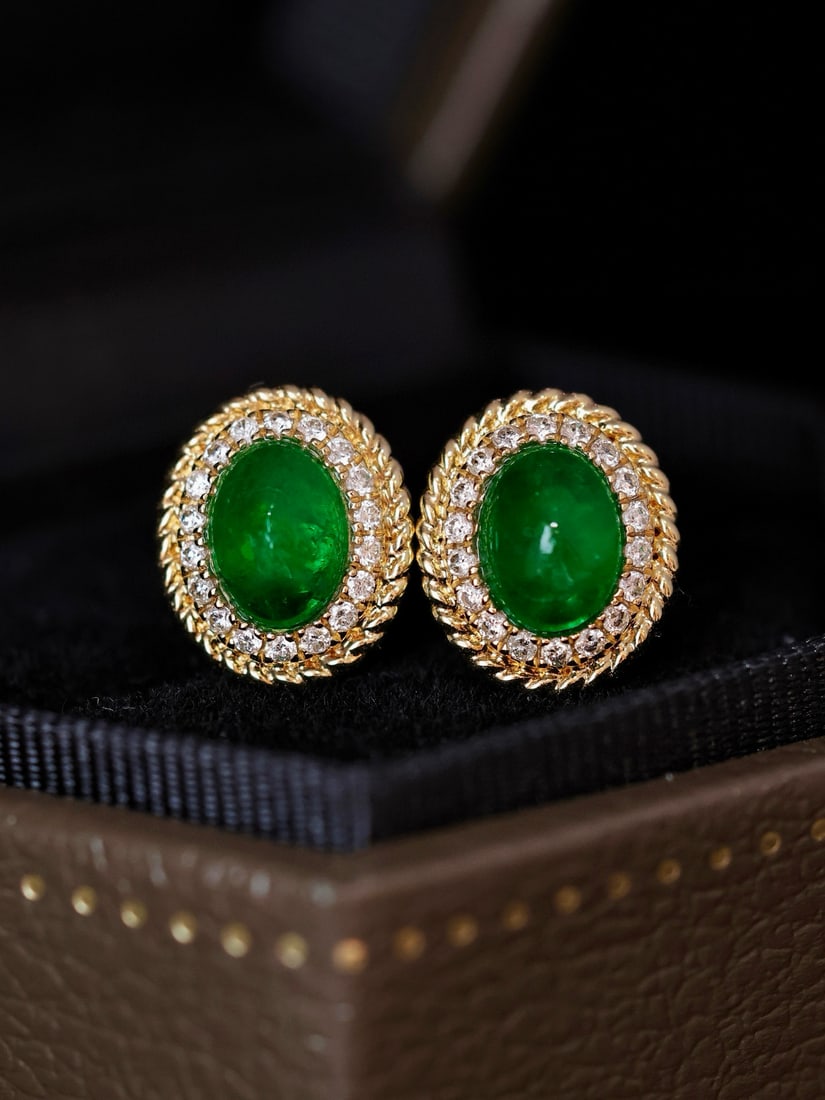 14k Gold 1.46 Ctw Vivid Green Natural Emerald & Diamond Earrings (1 of 6)