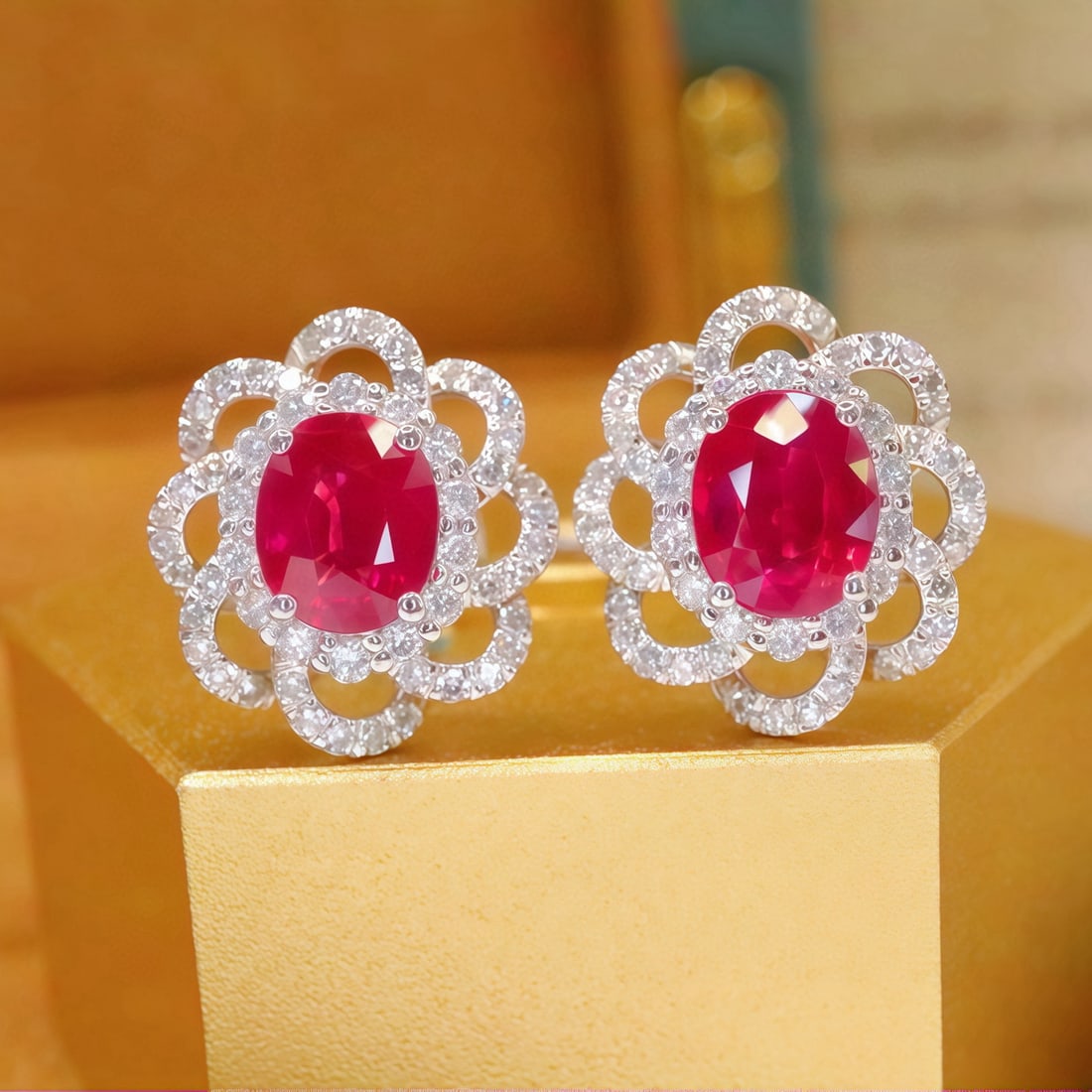 14k Gold 1.66 Ctw Natural Ruby & Diamond Earrings: Ref:231064242 // gold content:14k gold // main gemstone:ruby // shape:oval // carat weight:1. 20ct // color:red // treatment:natural // // adjacent gemstone 2 : diamond // number of stones:108 // shap