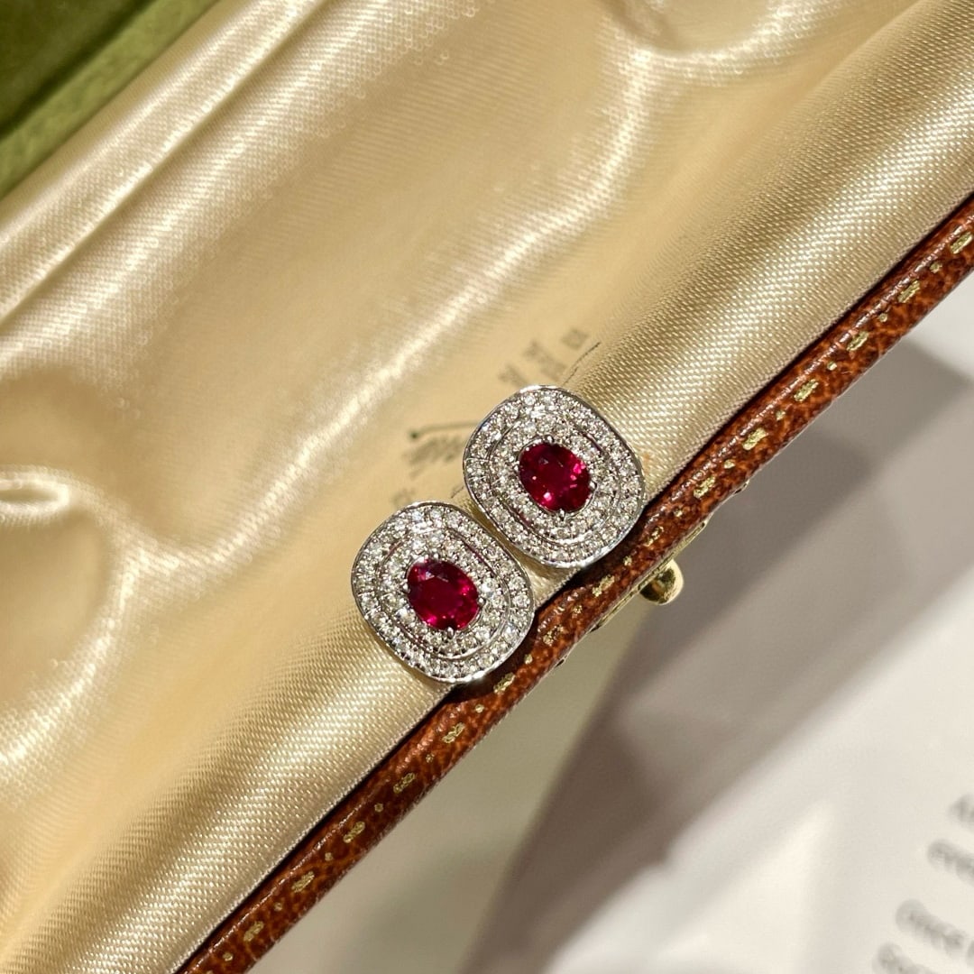 14k Gold 0.59 Ct Natural Ruby & Diamond Earrings - 4