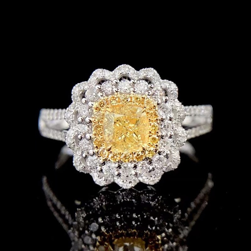 14k Gold 0.98 Ctw Natural Yellow Diamond & Diamond Ring (1 of 5)
