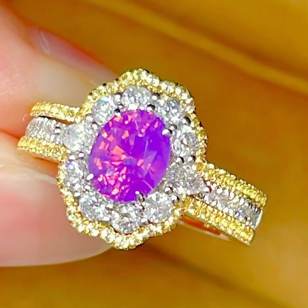 14k Gold 1.25 Ct Natural Sapphire & Diamond Ring: Ref:231067138 // gold content:14k gold // ring size:7. 25us // // main gemstone:sapphire // shape:oval // carat weight:1. 25ct // color:purple // treatment:natural // // adjacent gemstone 2 : diamond