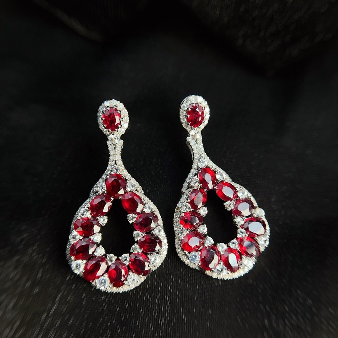 14k Gold 5.60 Ct Vivid Red Natural Ruby & Diamond Earrings (1 of 7)