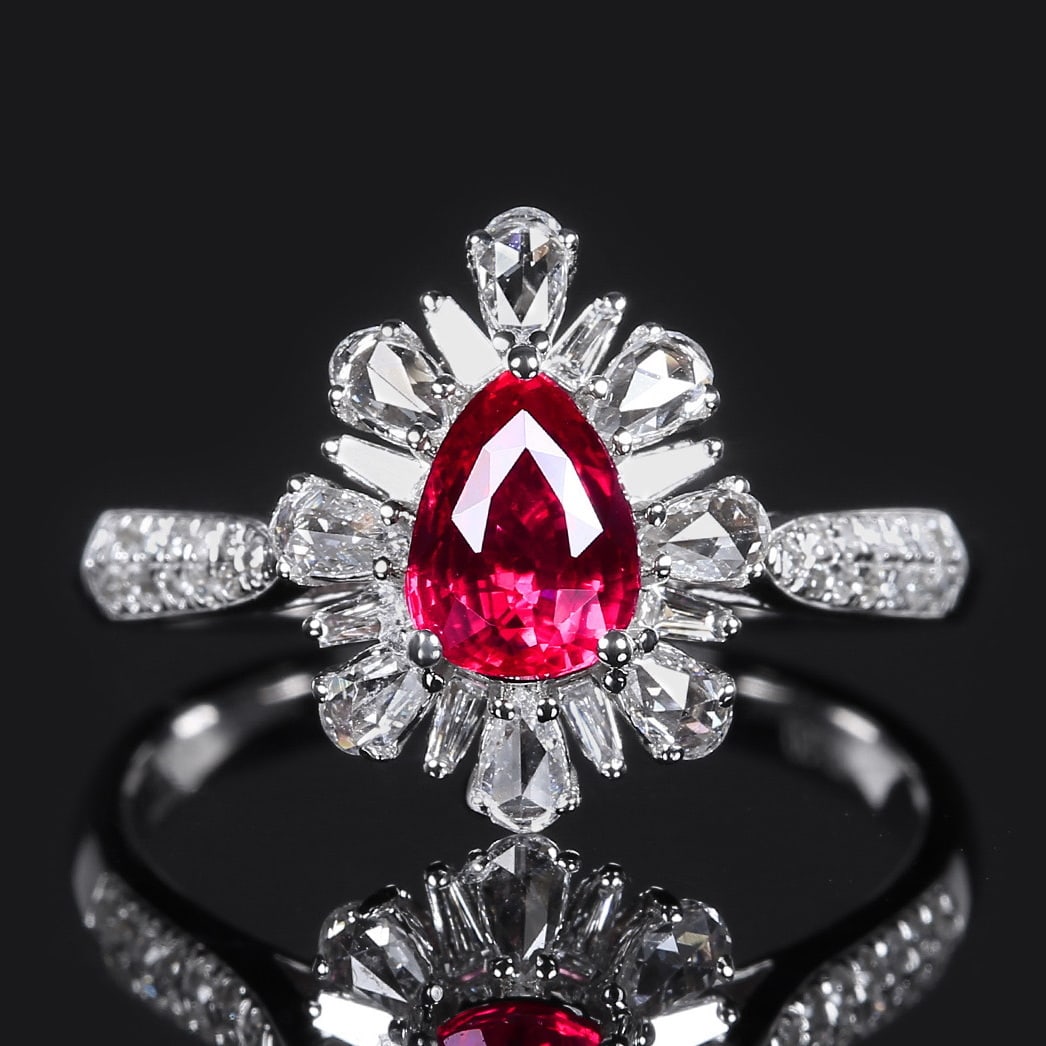 14k Gold 1.48 Ctw Natural Ruby & Diamond Ring: Ref:231068231 // gold content:14k gold // ring size:7. 25us // // main gemstone:ruby // shape:pear // carat weight:1. 05ct // color:red // treatment:natural // // adjacent gemstone 2 : diamond // numb