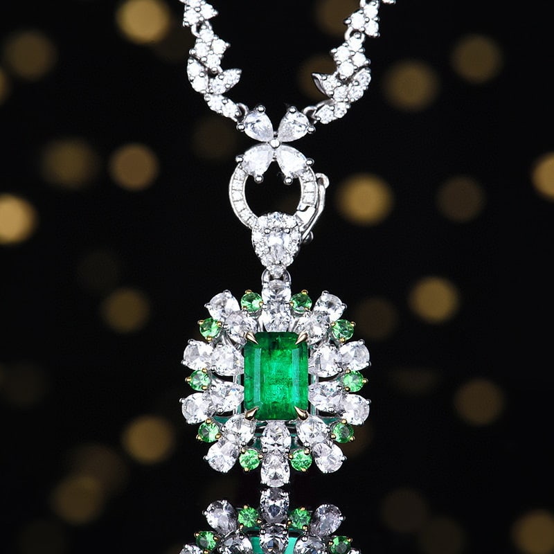 14k Gold 1.28 Ctw Vivid Green Natural Emerald & Diamond Pendant( Without Chain ) (1 of 8)