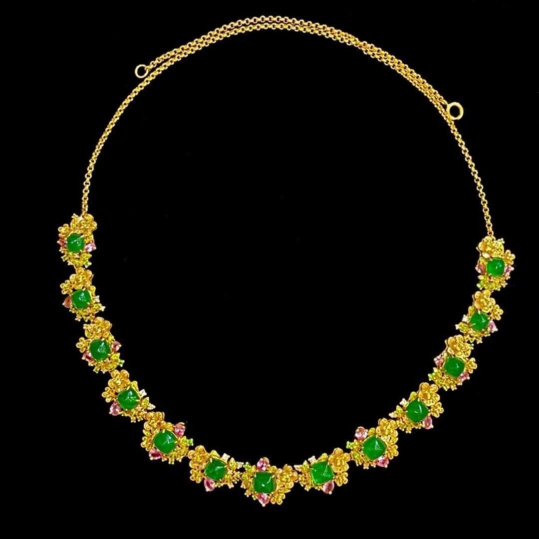 14k Gold 10.2 Ct Vivid Green Natural Emerald & Diamond Necklace (1 of 6)