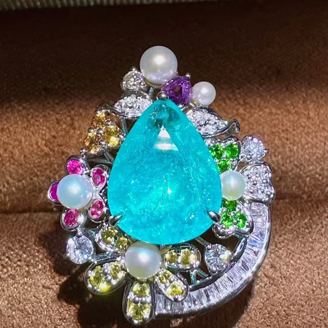 14k Gold 2.59 Ctw Natural Paraiba Tourmaline & Diamond Ring (1 of 4)