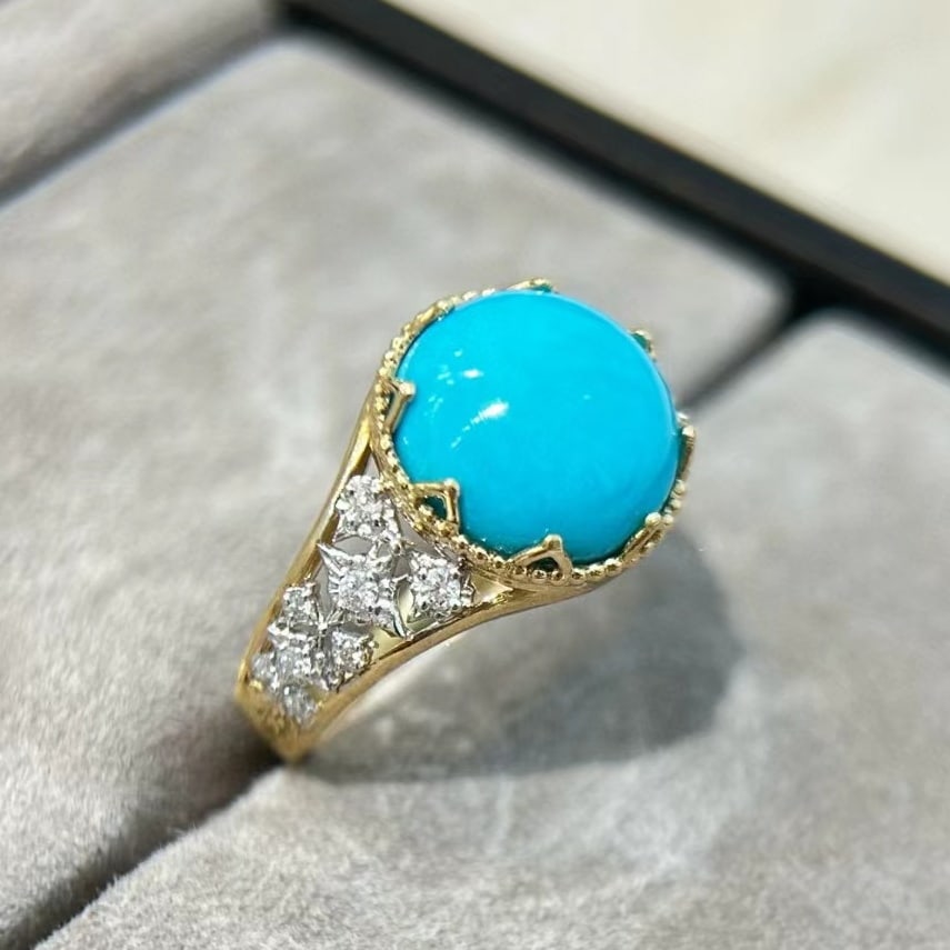 14k Gold 4.80 Ctw Natural Blue Turquoise & Diamond Ring (1 of 6)