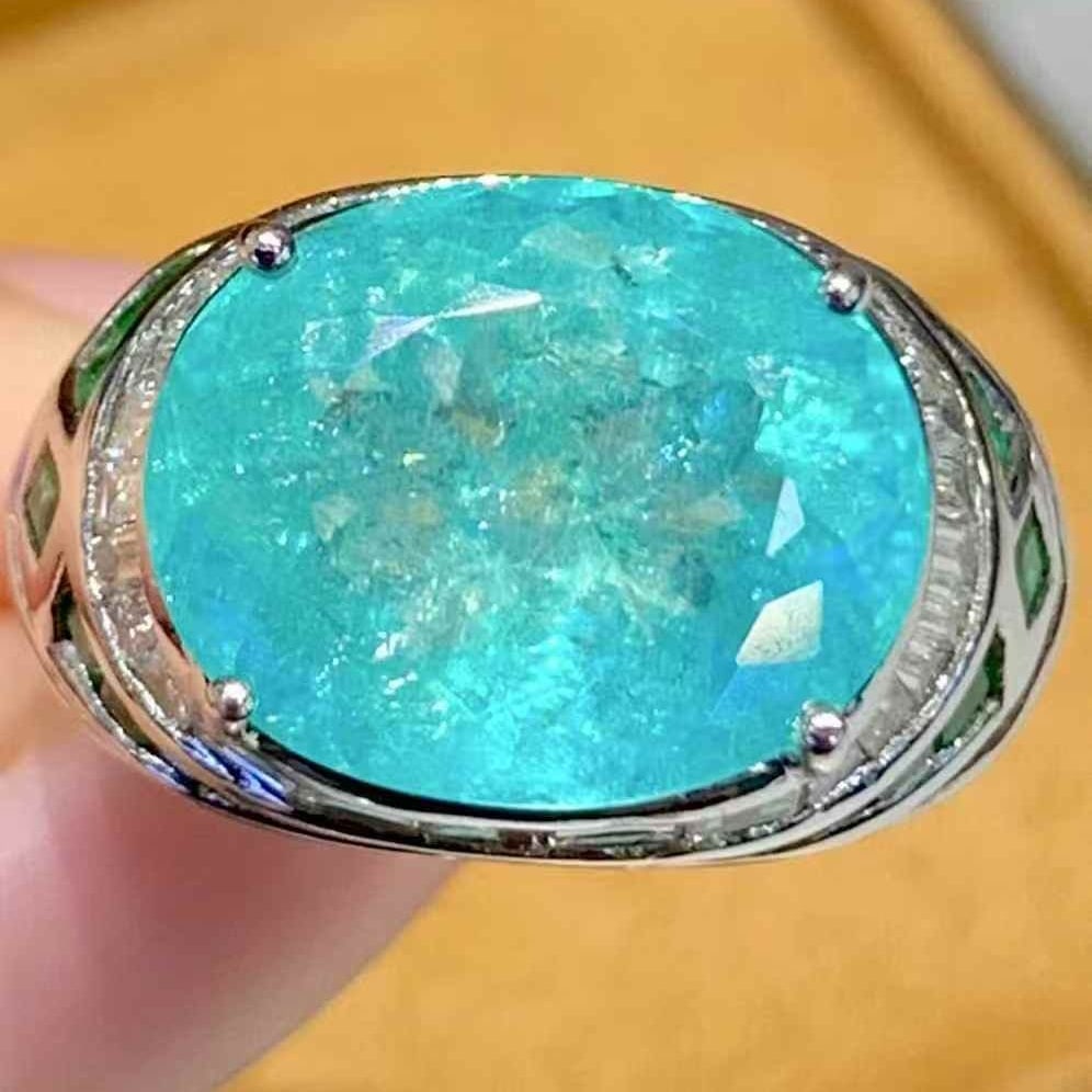 14k Gold 6.88 Ct Natural Paraiba Tourmaline & Diamond & Emerald Ring (1 of 6)