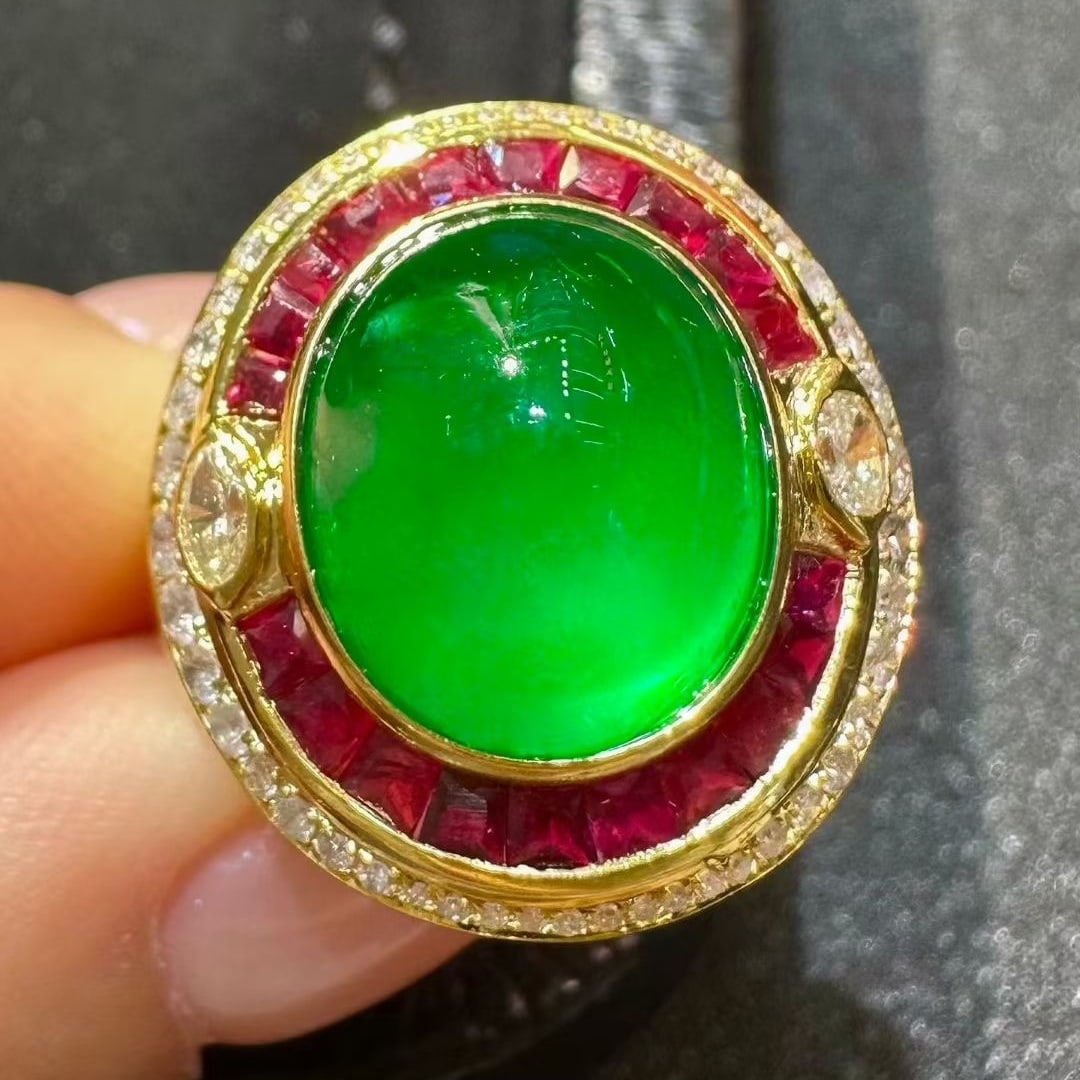 14k Gold 7.21 Ctw Vivid Green Natural Emerald & Ruby Ring (1 of 5)