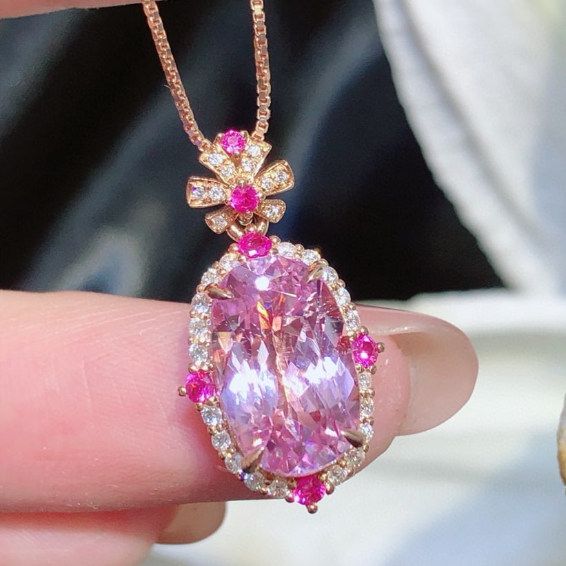 14k Gold 5.3 Ct Natural Kunzite & Diamond Pendant( Without Chain ) (1 of 5)